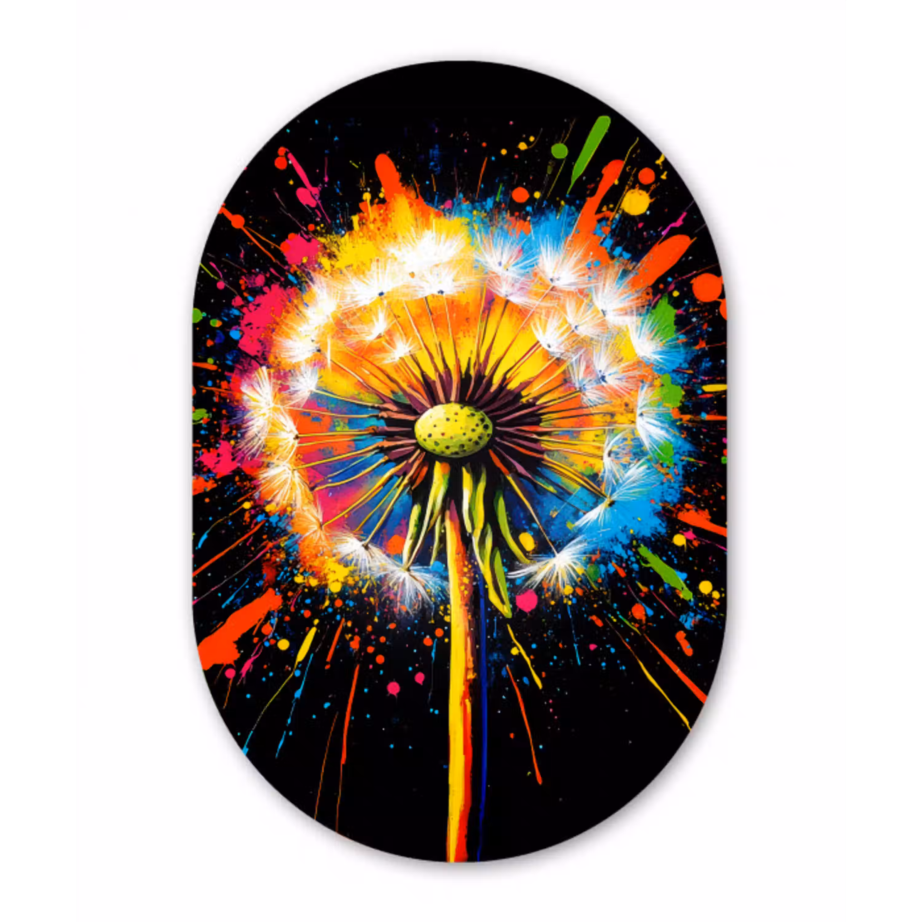 Paardenbloem - Graffiti - Kleurrijk - Bloemen - Natuur Wandcirkel Ovaal Glas middel -3d