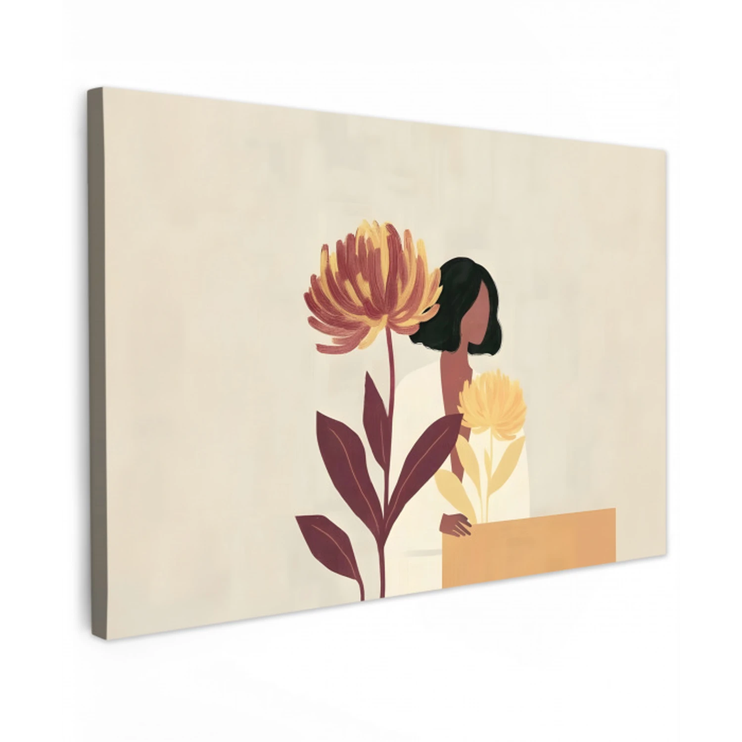 Vrouw - Minimalistisch - Bloem Tuinposter op houten frame 2 cm dik klein -3d