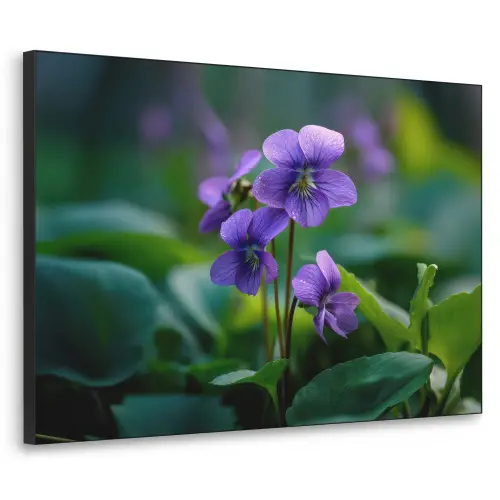 Viooltjes - Paars - Bloem - Bladeren Textielframe zwart klein -3d