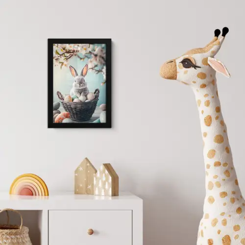 Konijn - Eieren - Mand fotolijst zwart zonder passe partout klein -usfeer4_kinderkamer