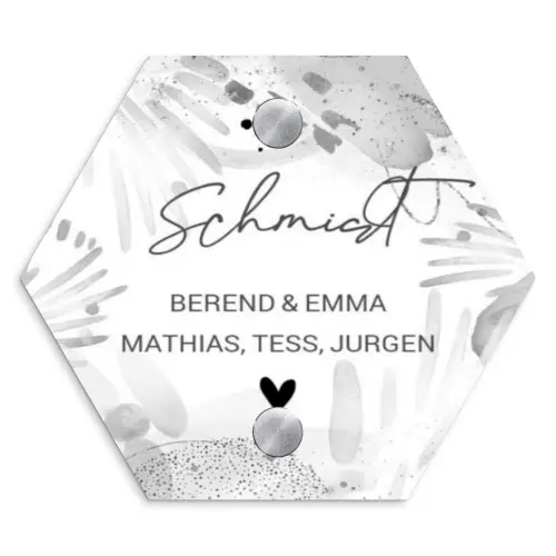 Grijze patronen - Sierlijk Naambord Hexagon klein -3d