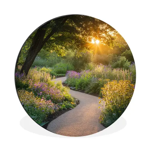 Pad - Bloemen - Park Wandcirkel aluminium klein -3d