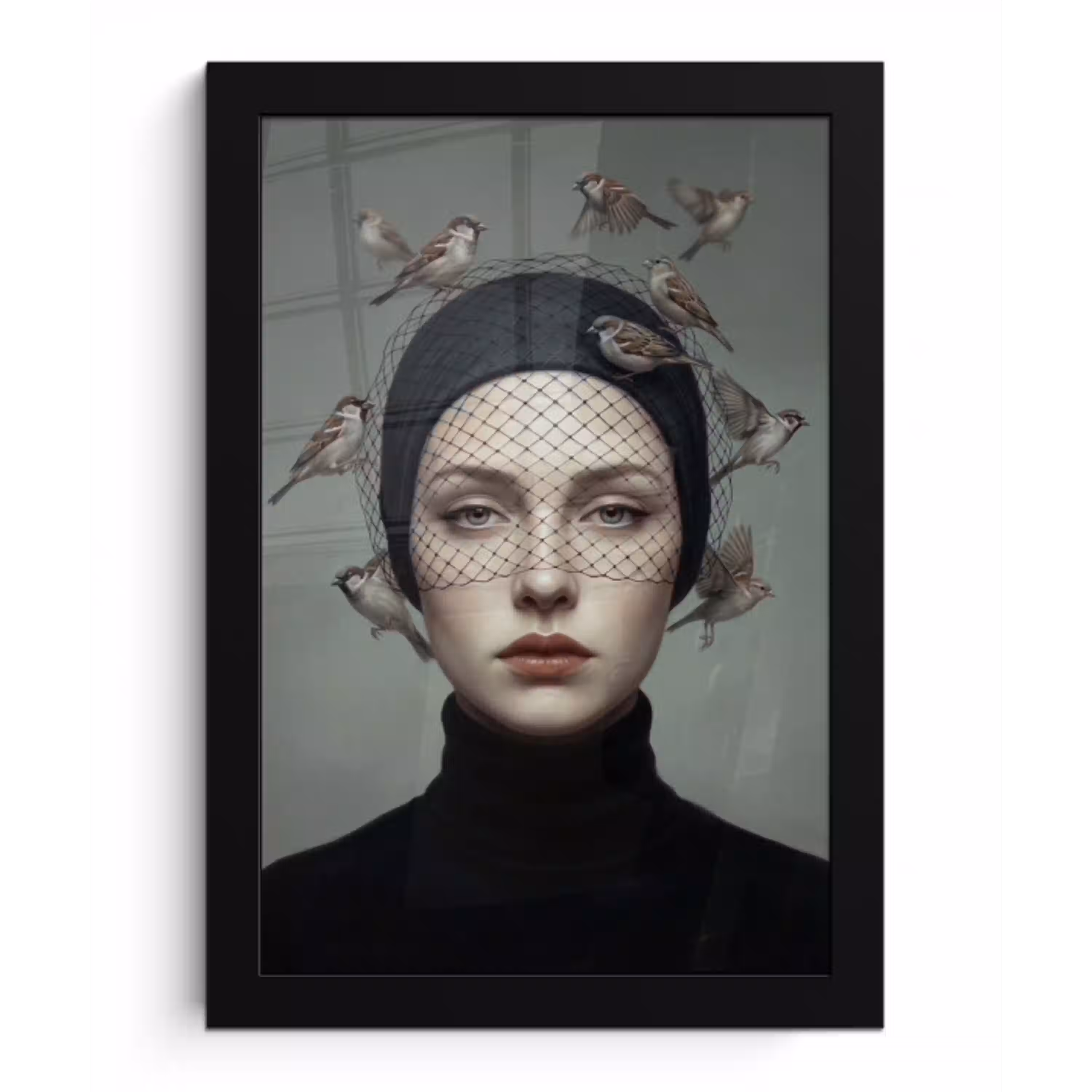 Portret - Vogels - Zwart fotolijst zwart zonder passe partout klein -3d