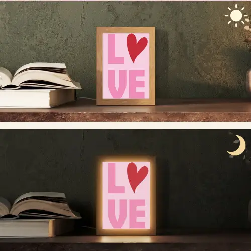 Love - Roze - Hart - Valentijn Light Box met kabel (Tafellamp) klein -sfeer3