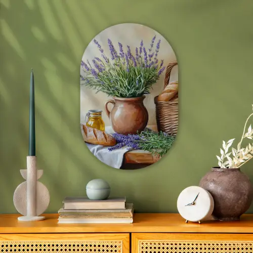 Lavendel - Brood - Stilleven Wandcirkel Ovaal Forex klein -sfeer2