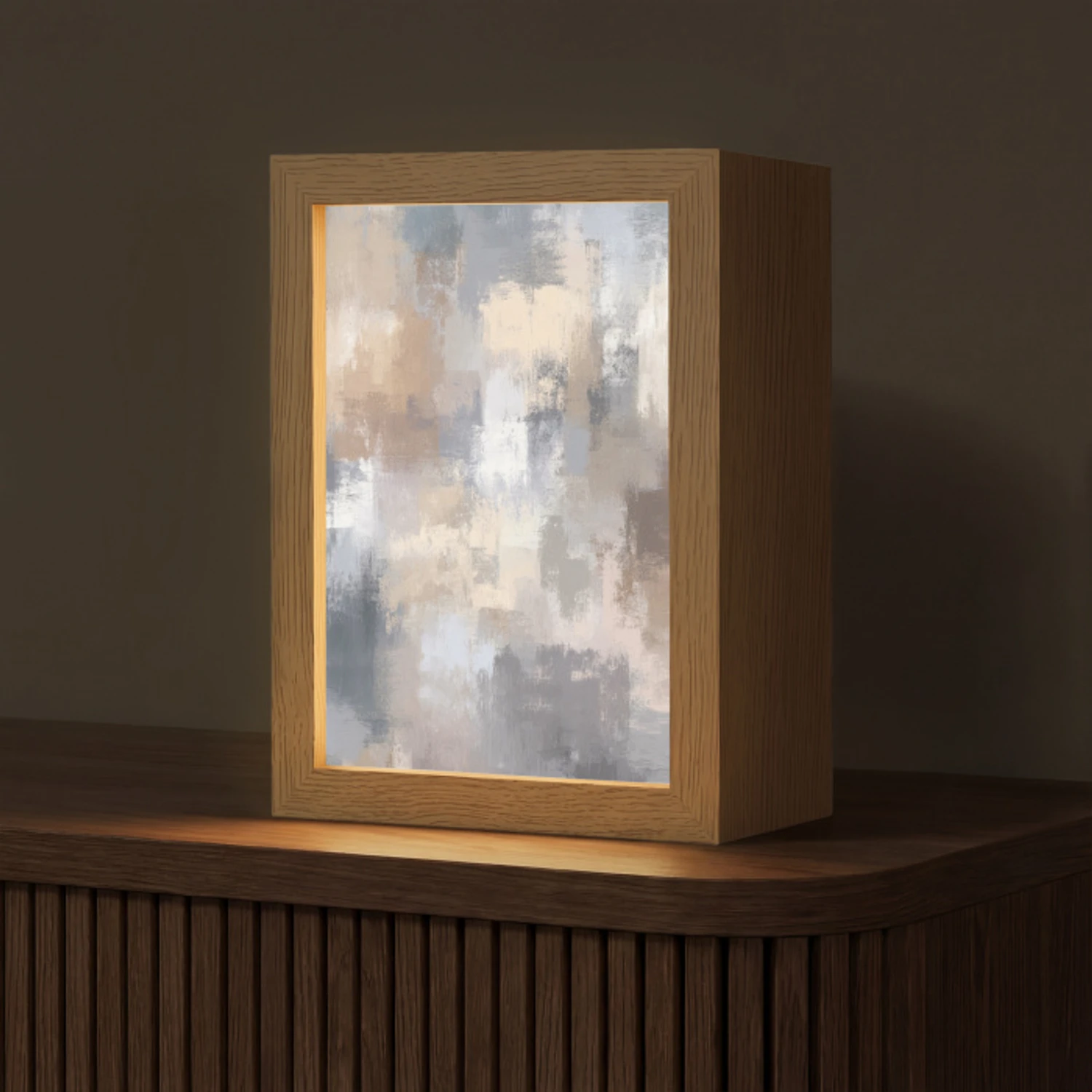 Penseelstreken - Schilderij - Beige Light Box met kabel (Tafellamp) klein -z3d_website