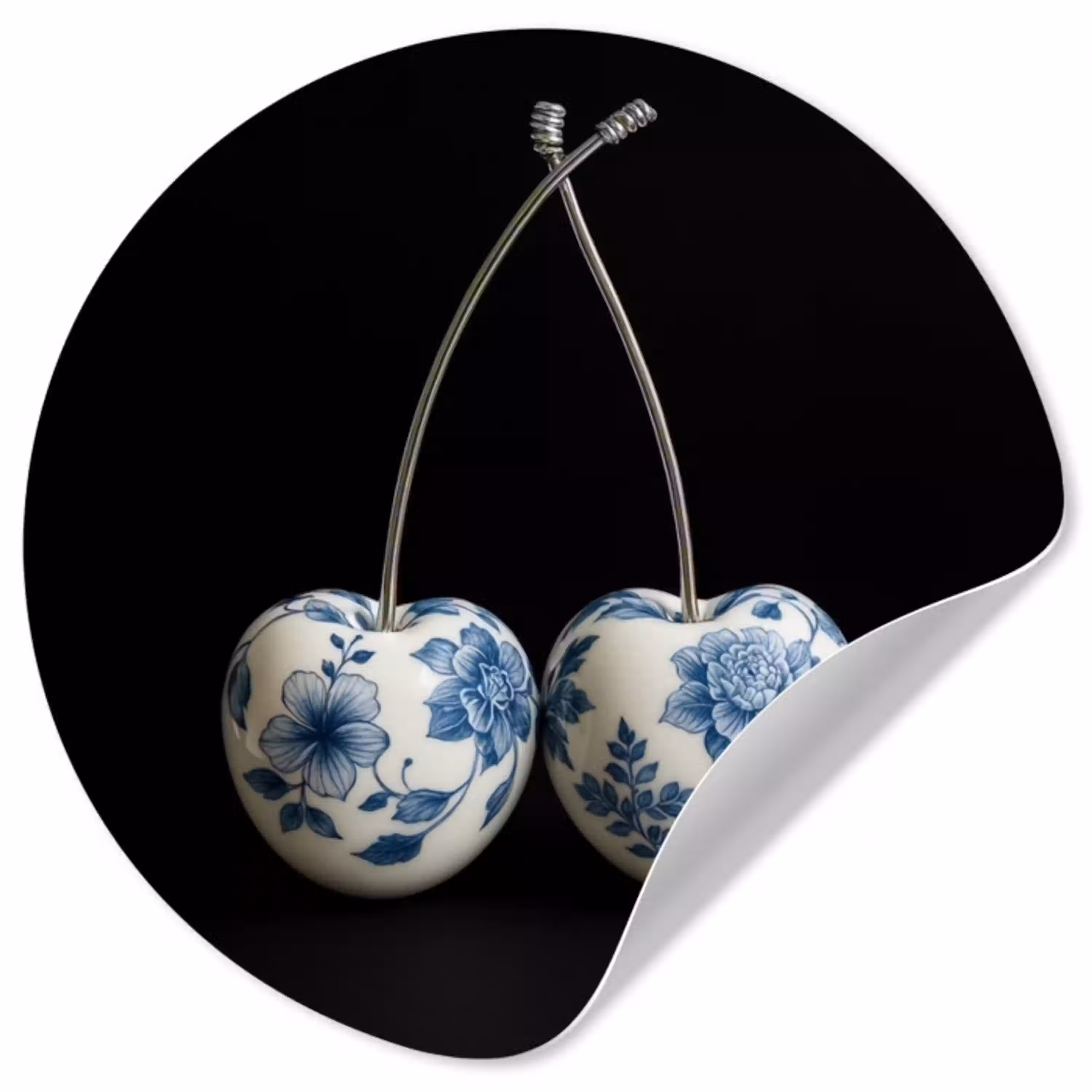 Kersen - Delfts blauw - Fruit Wandcirkel behangsticker klein -3d