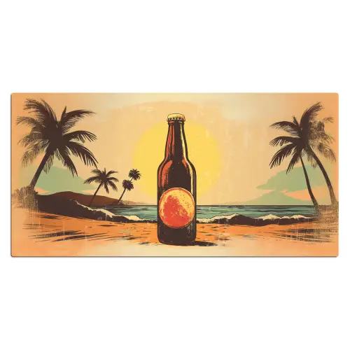 Bierfles - Zonsondergang - Palmbomen - Zee Muismat XXL klein -3d_leeg