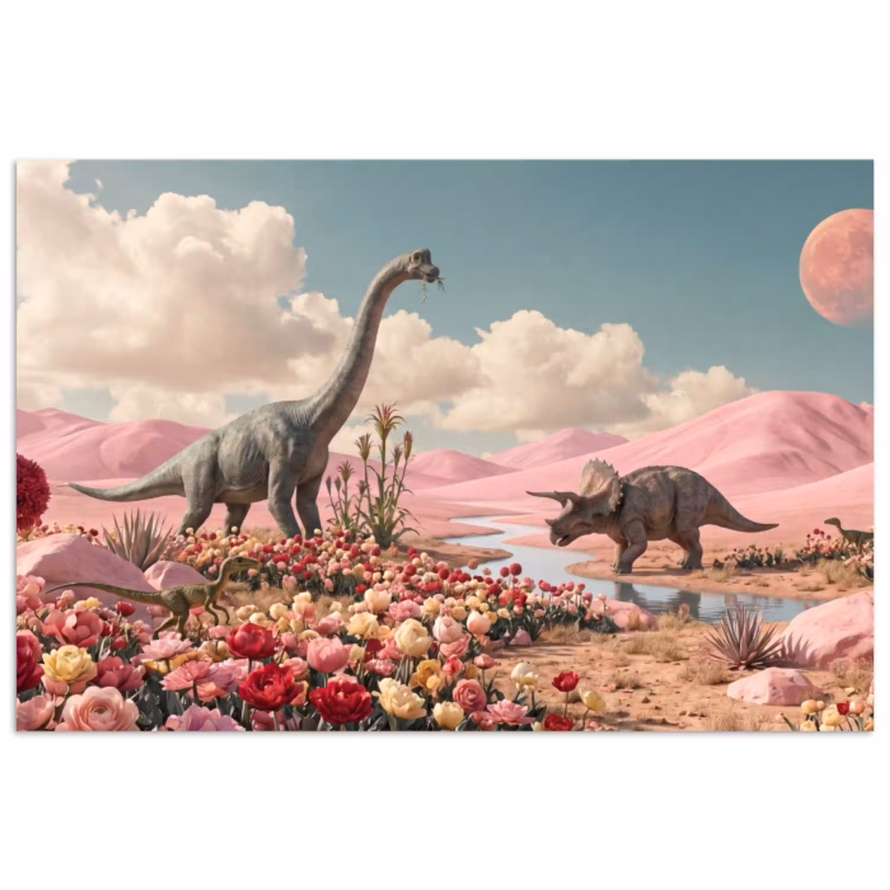 Dinosaurus - Roze - Landschap poster papier klein -3d
