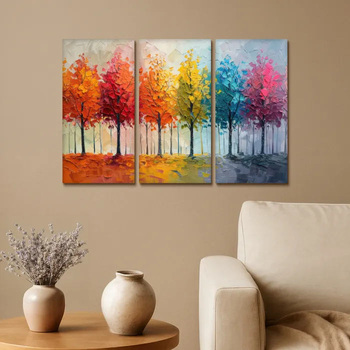 Bomen - Kleurrijk - Modern - Verflook Canvas - Meerluiken 3 luik klein -sfeer1