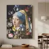 Meisje met de parel - Johannes Vermeer - Bloemen Textielframe - compleet frame klein -sfeer2