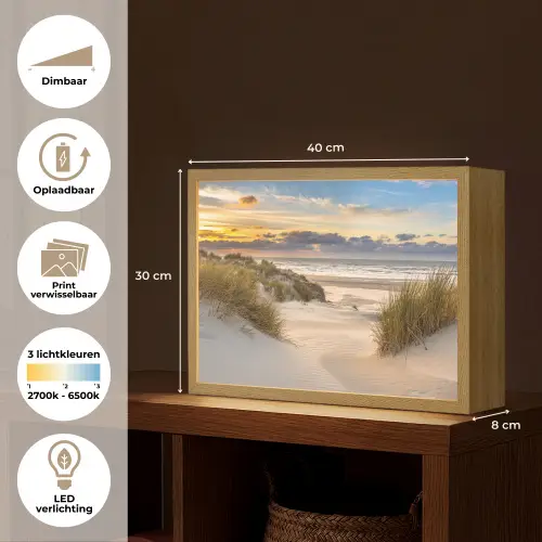 Strand - Duin - Gras - Zonsondergang - Zee Light Box met batterij (Wandlamp) middel -USP_websiteoverzichtNL
