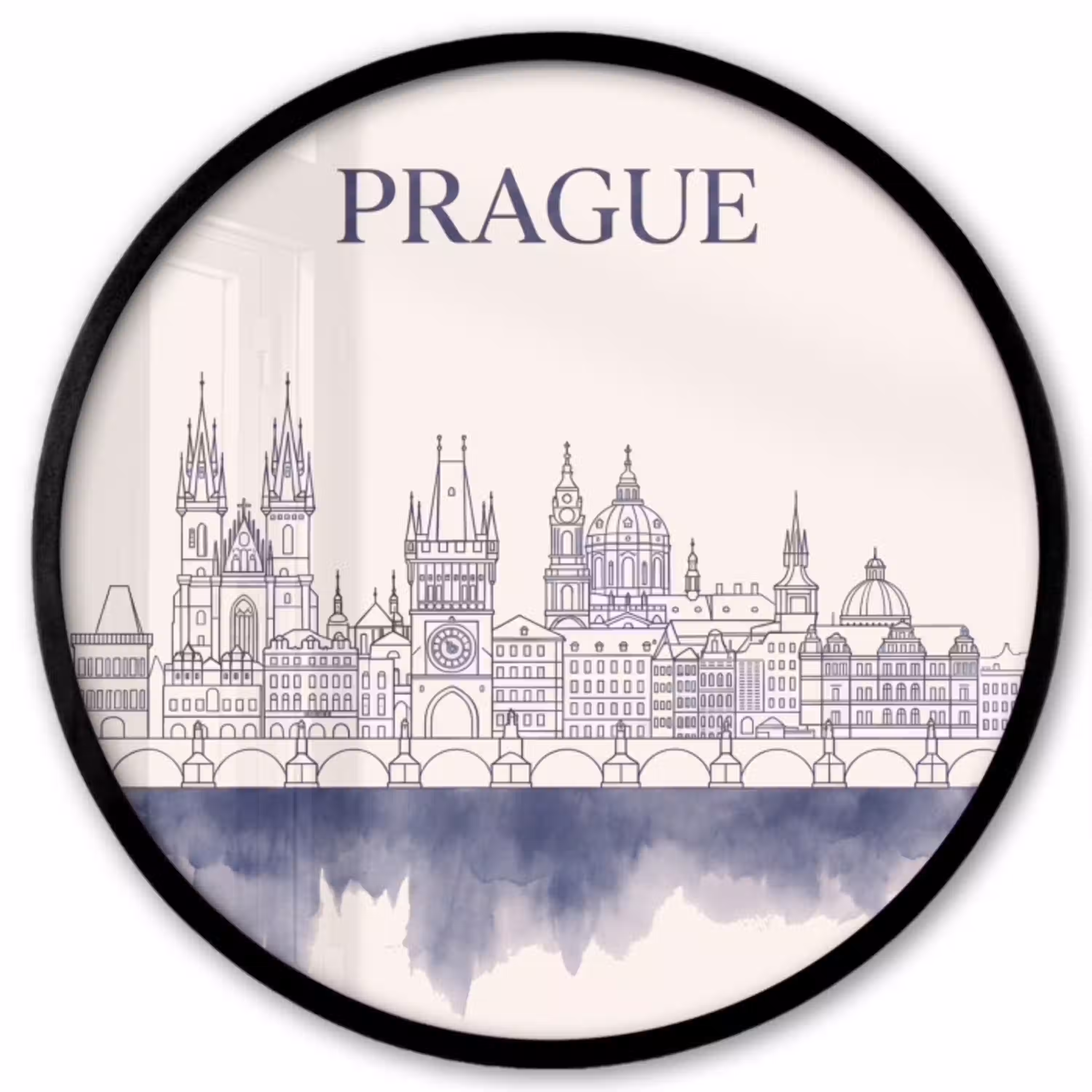 Praag - Skyline - Architectuur - Blauw Fotolijst rond zonder passe partout klein -3d