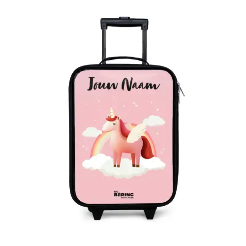 Eenhoorn - Vleugels - Roze - Regenboog Kinderkoffer - Zwart klein -3d
