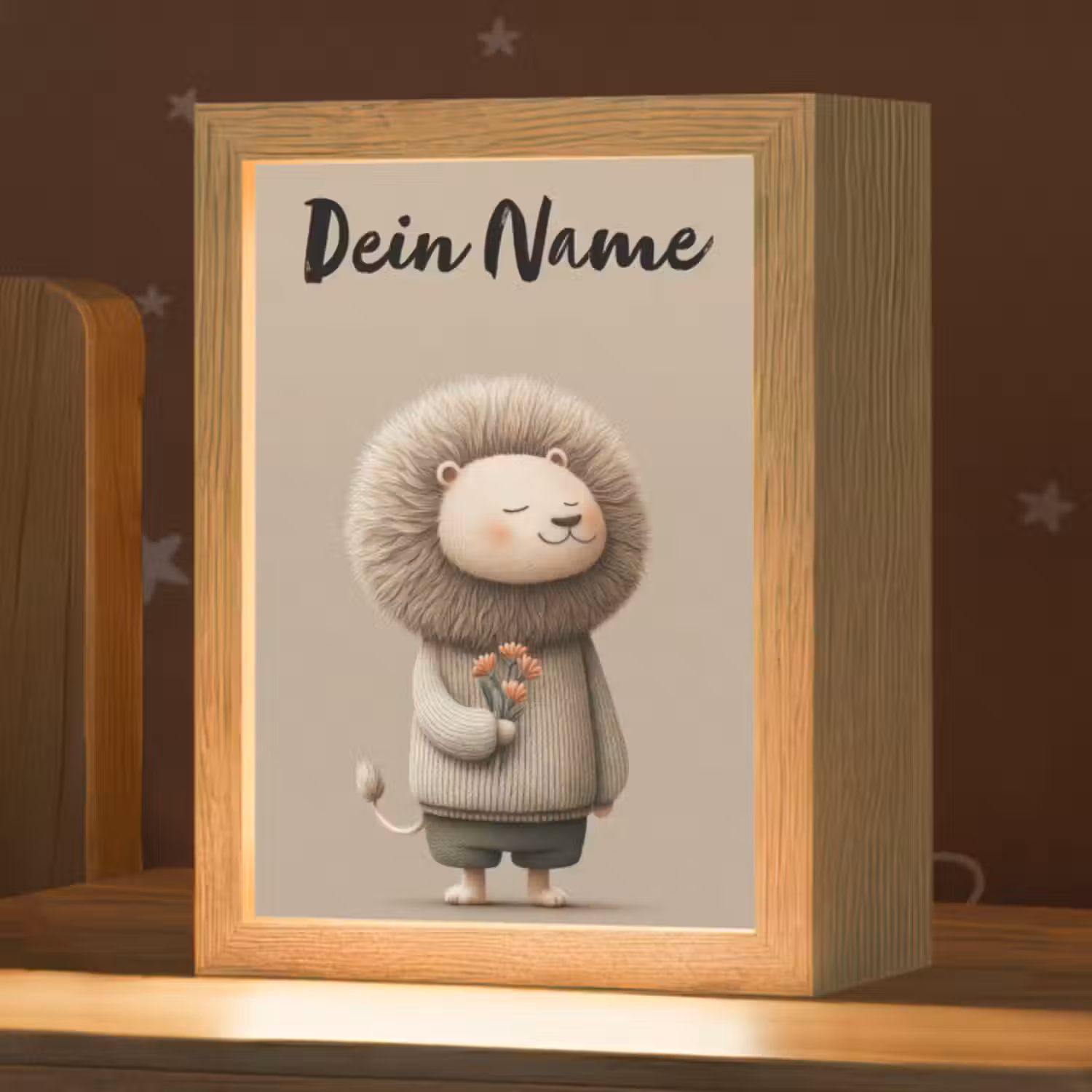 Nachtlicht Kinder mit Namen - Löwe - Orangefarbene Blumen - Freundlich