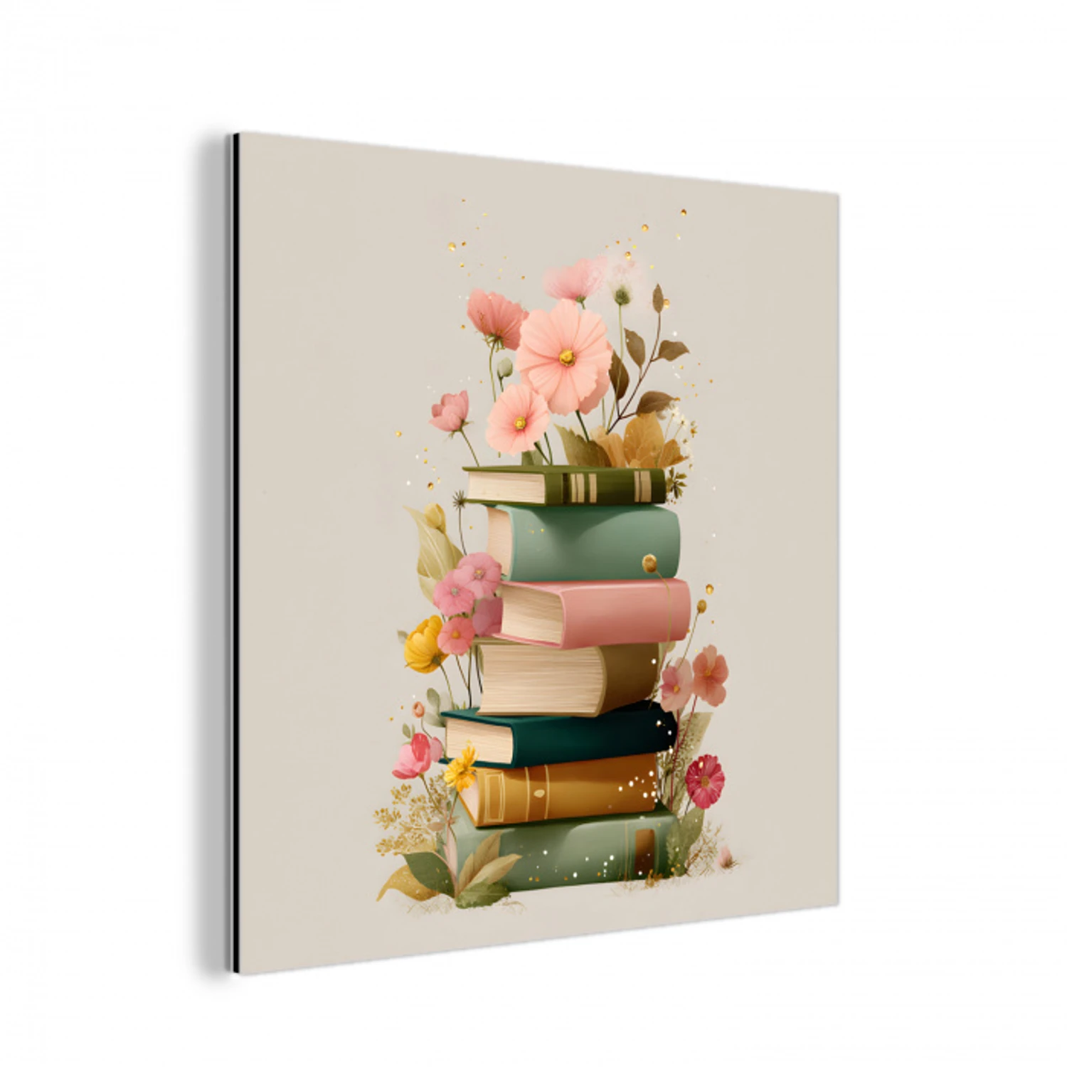 Boeken - Stapel - Bloemen - Kleurrijk aluminium wit klein -3d