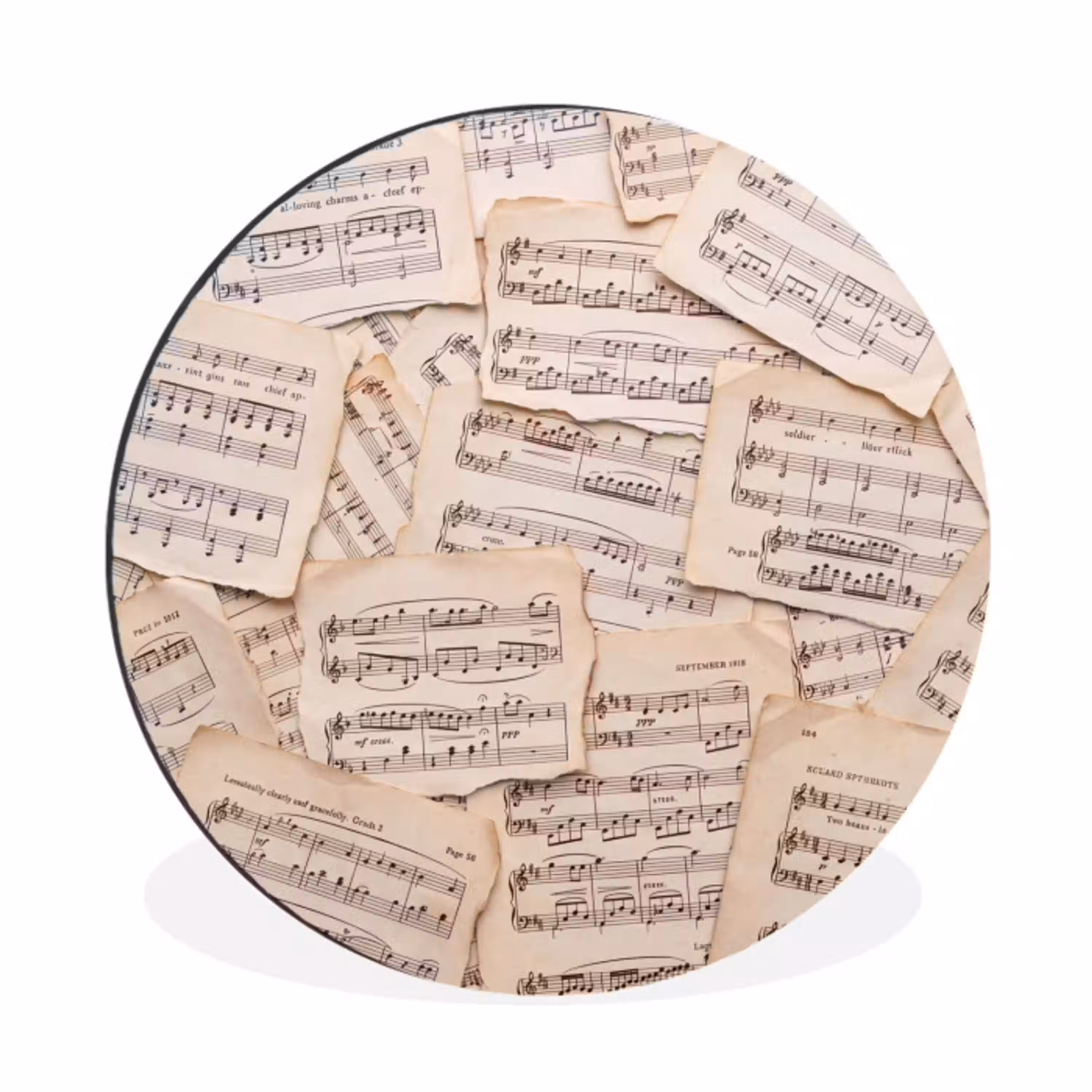 Bladmuziek - Oud - Noten - Vintage - Beige Wandcirkel aluminium klein -3d