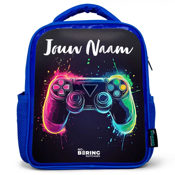 Neon - Controller - Verfspatten - Game Kinderrugzak - Blauw middel -3d