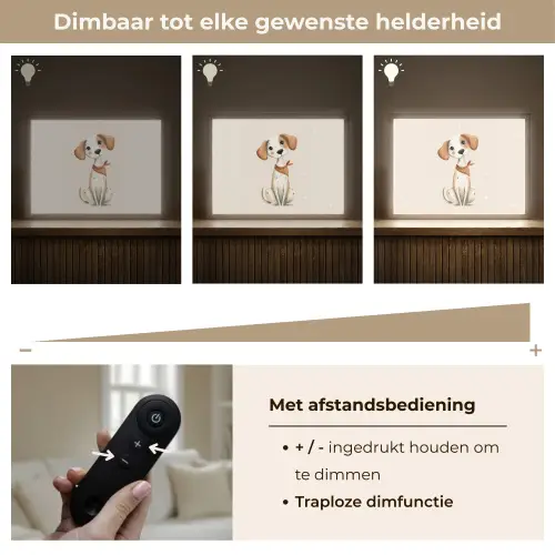 Hond - Pup - Beige - Stippen Light Box met batterij (Wandlamp kind) middel -USP_dimbaarNL