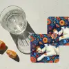Kat - Bloemenpatroon - Blauw - Oranje onderzetter kurk middel -sfeer4