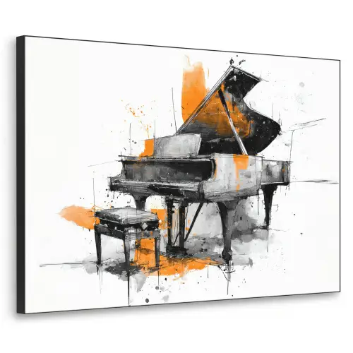 Piano - Oranje - Zwart - schets lijnen Textielframe zwart klein -3d
