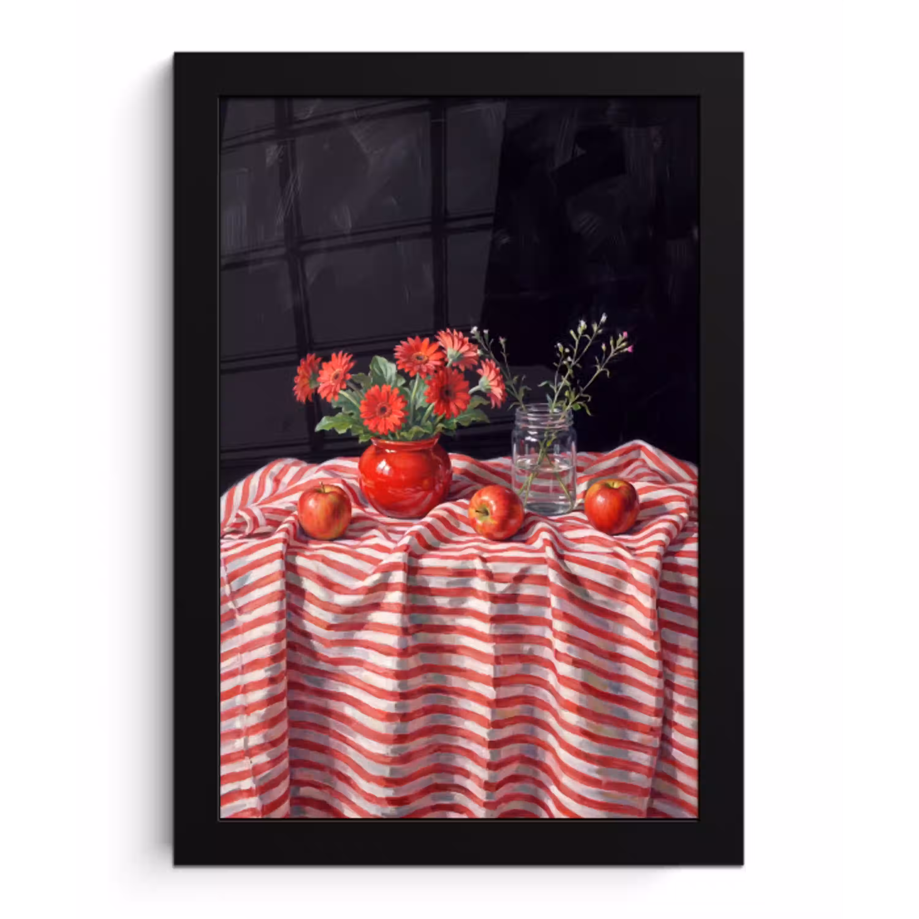 Rode bloemen - Vaas fotolijst zwart zonder passe partout klein -3d