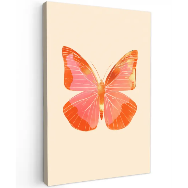 Vlinder - Minimalistisch - Roze Tuinposter op houten frame 2 cm dik klein -3d