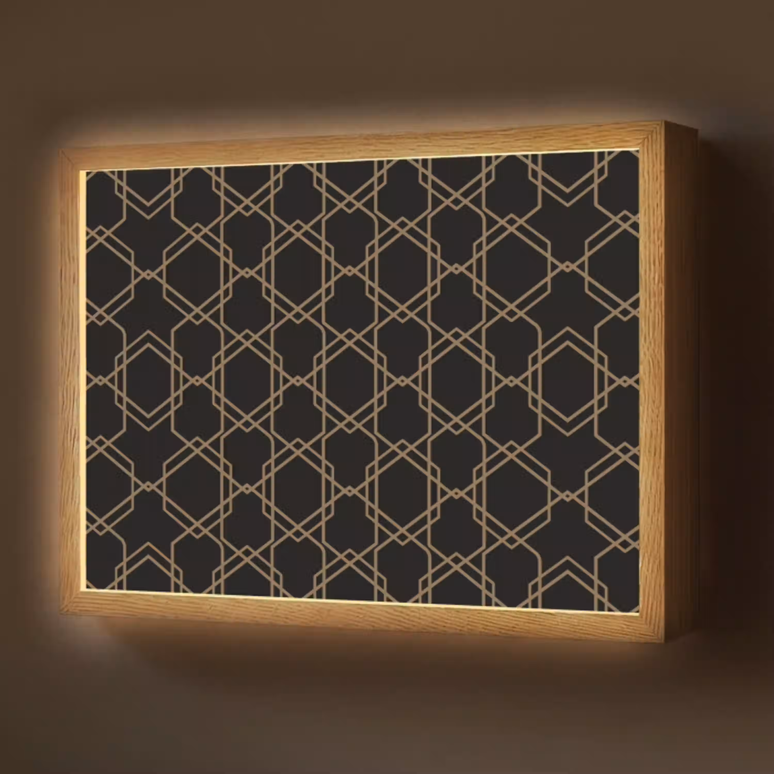 Verweven - Zeshoeken - Zwart - Goud Light Box met batterij (Wandlamp) middel 907 -z3d_website