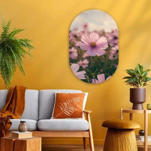 Bloemen - Paars - Wazig Wandcirkel Ovaal Glas middel -sfeer4