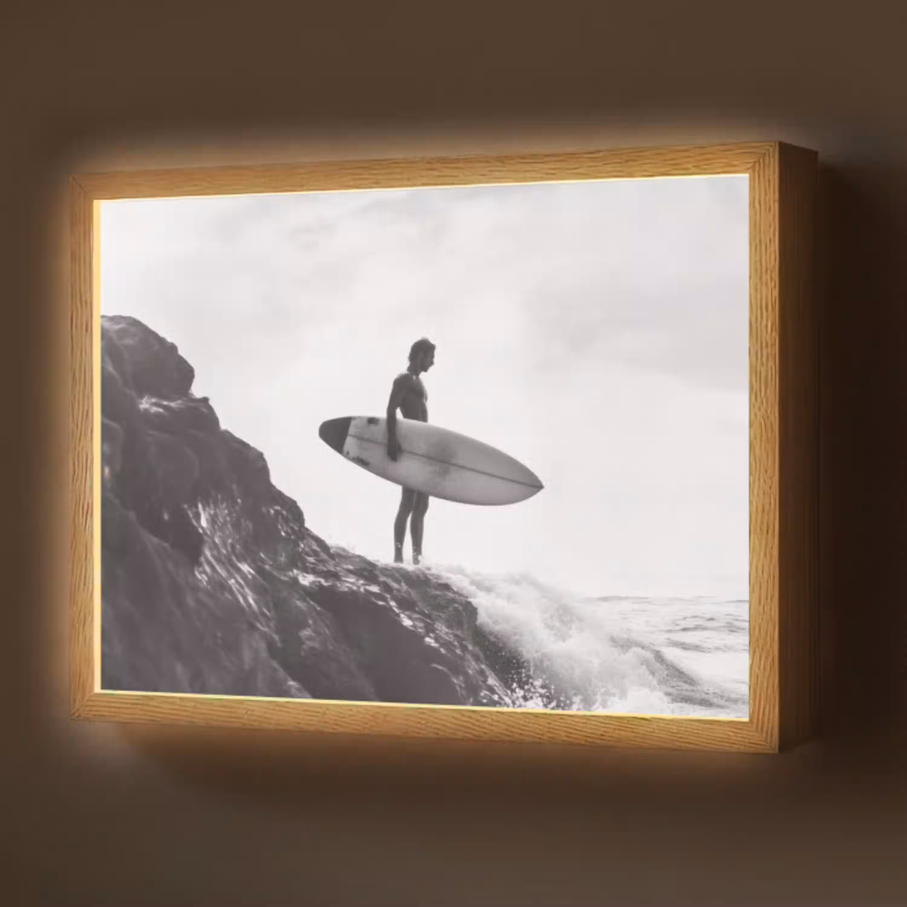 Surfer - Rots - Oceaan - Golven Light Box met batterij (Wandlamp) middel -z3d_website