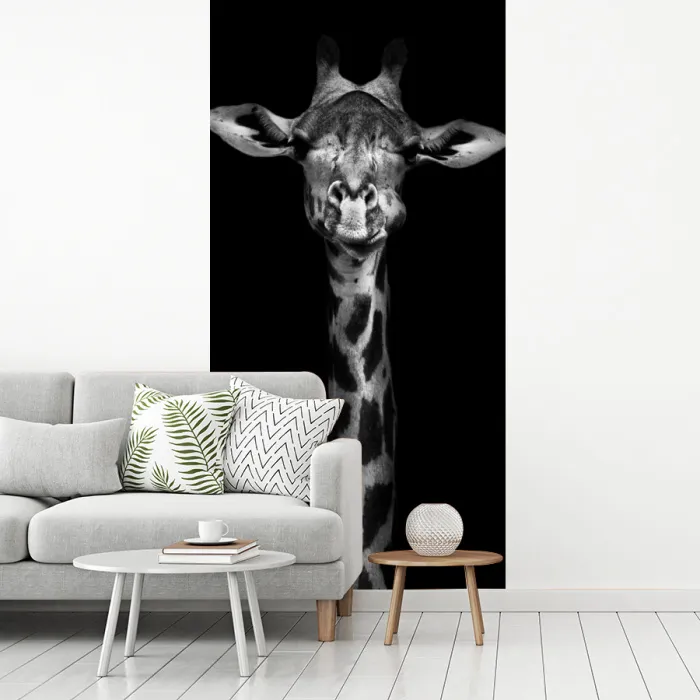 Giraffe - Portret - Dieren - Zwart - Wit fotobehang vinyl groot -woonkamer