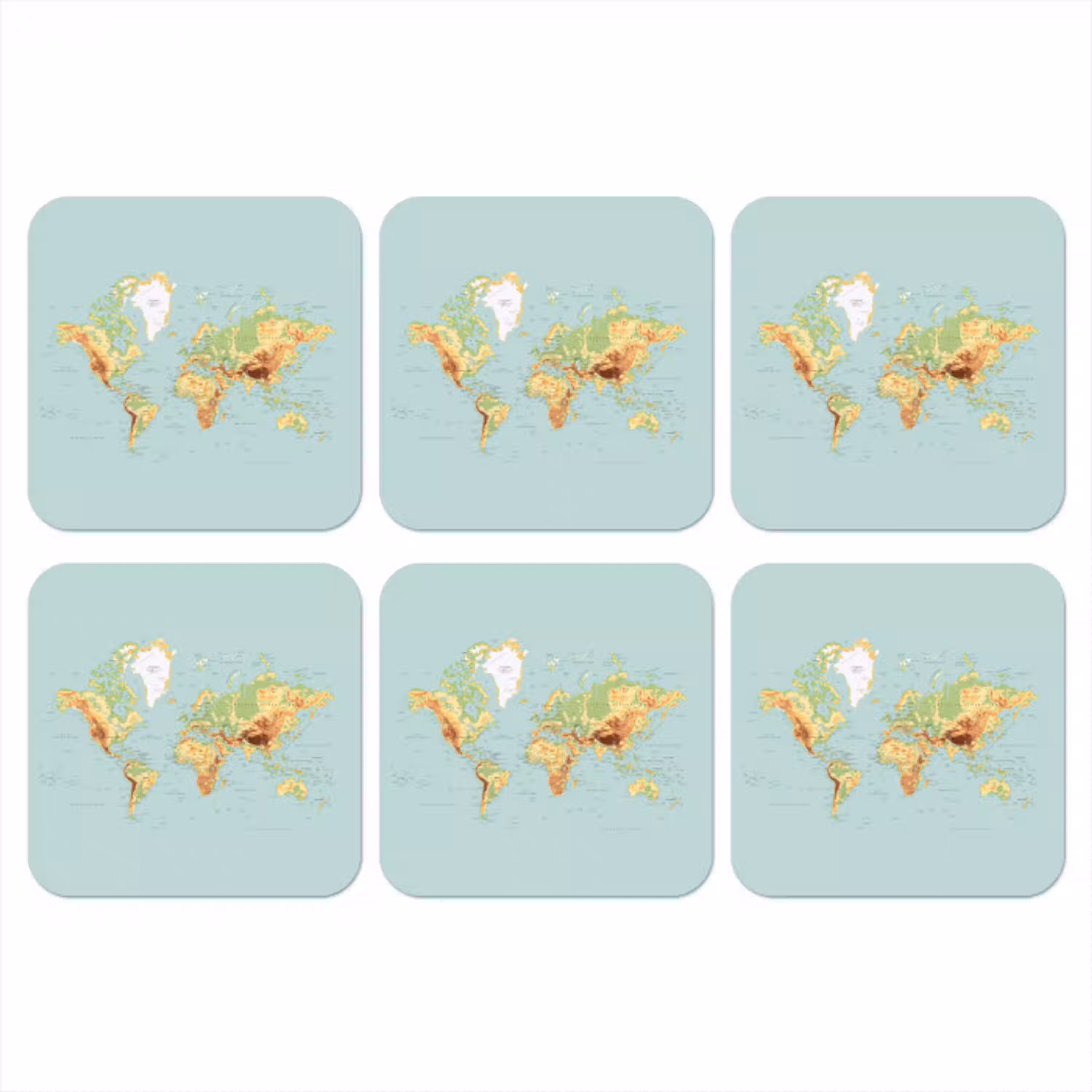 Wereldkaart - Realistisch - Blauw onderzetter kurk middel -3d