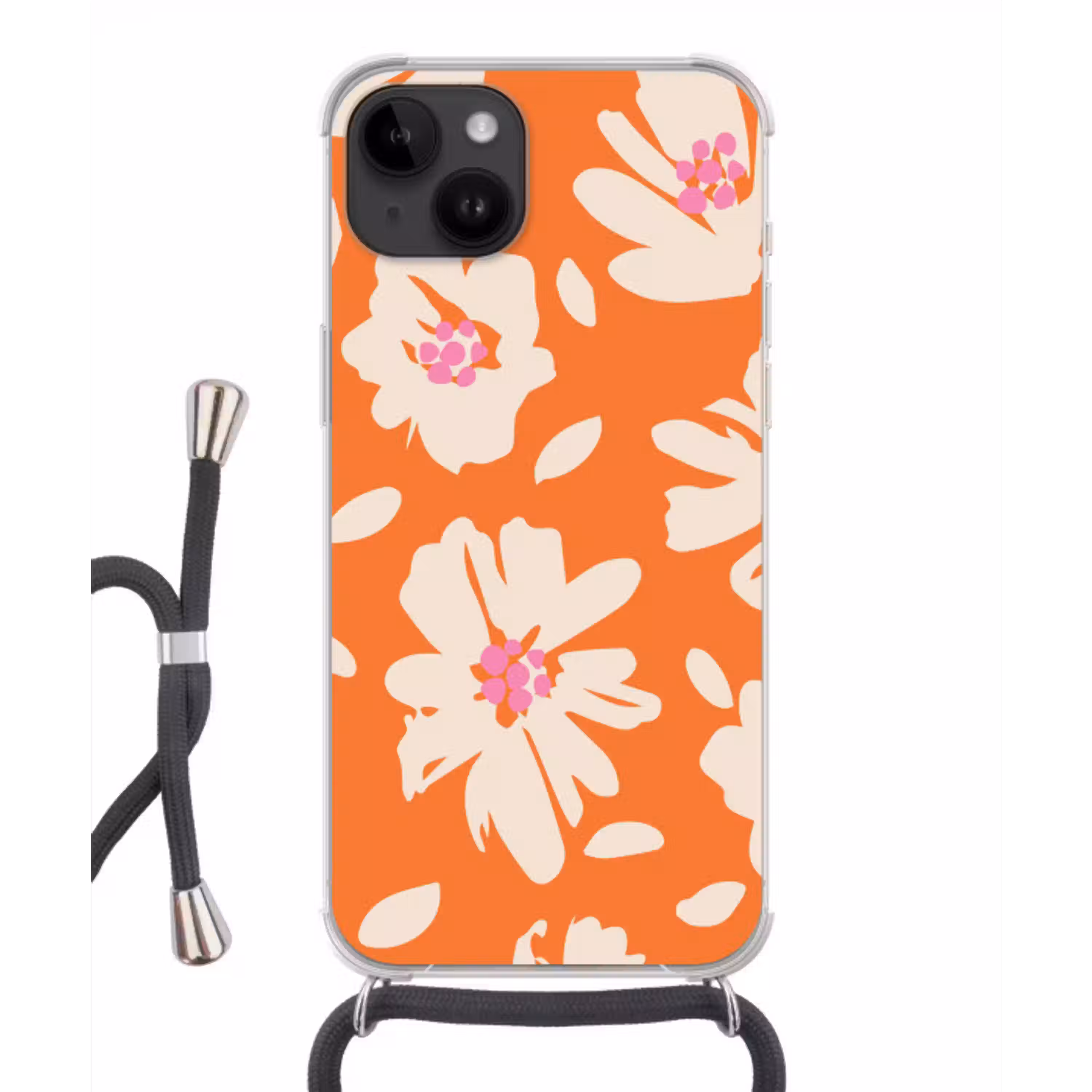 Bloemen - Oranje - Beige - Roze - Abstract Crossbody Case iPhone 14 middel -3d