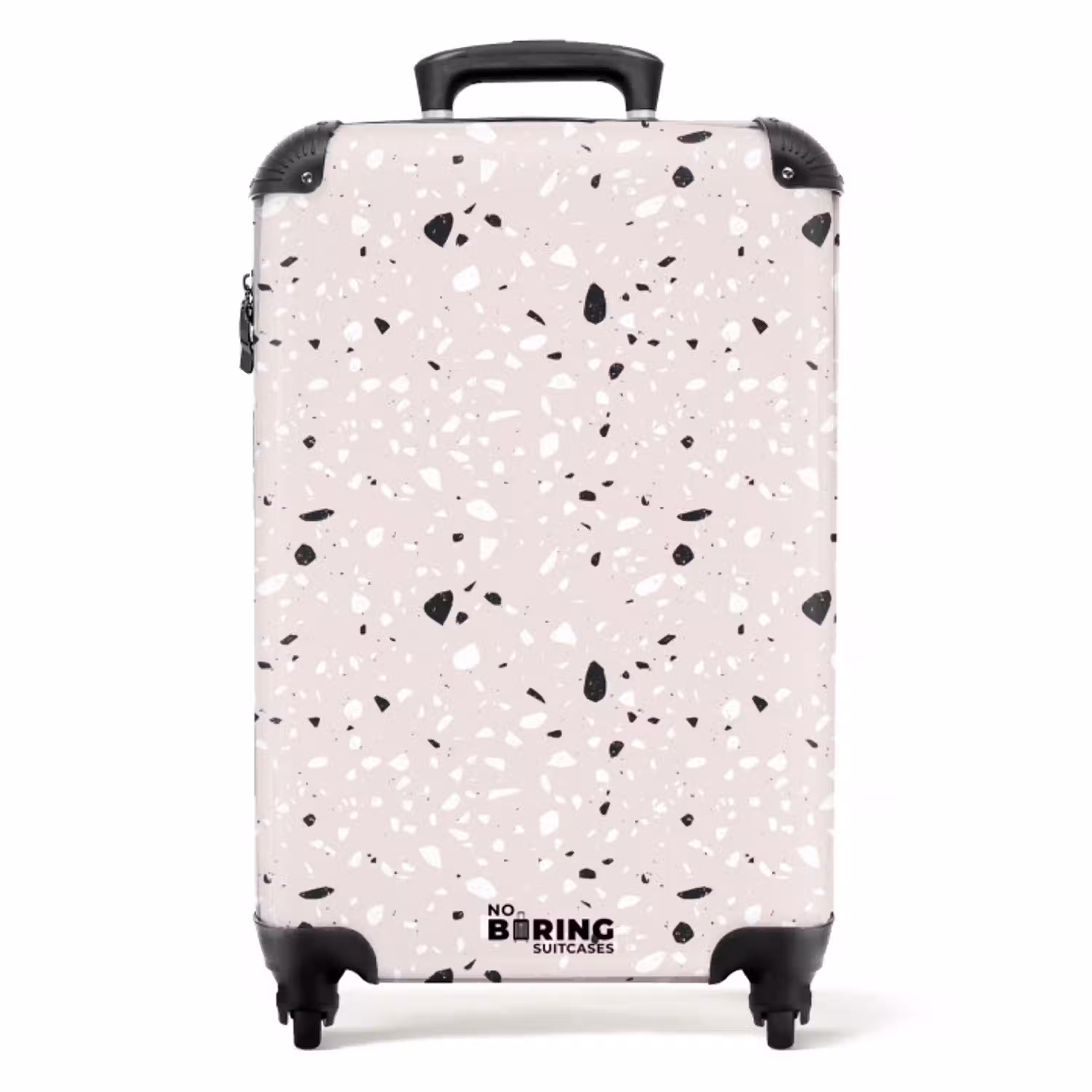 Terrazzo patroon beige met zwart en wit NBS - Handbagage koffer - Volwassenen Unisex middel -productfoto_recht
