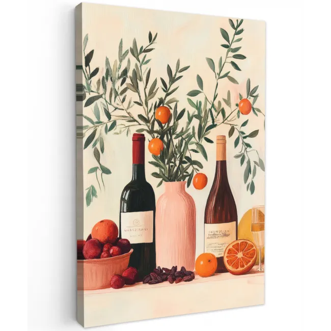 Wijnflessen - Takken - Sinaasappels Tuinposter op houten frame 2 cm dik klein -3d