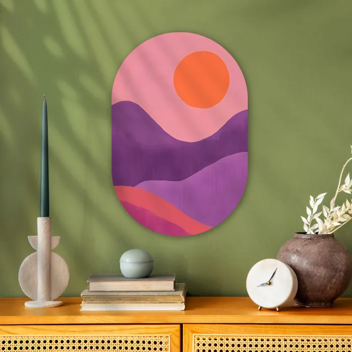 Zon - Heuvels - Paars - Abstract Wandcirkel Ovaal Forex klein -sfeer2
