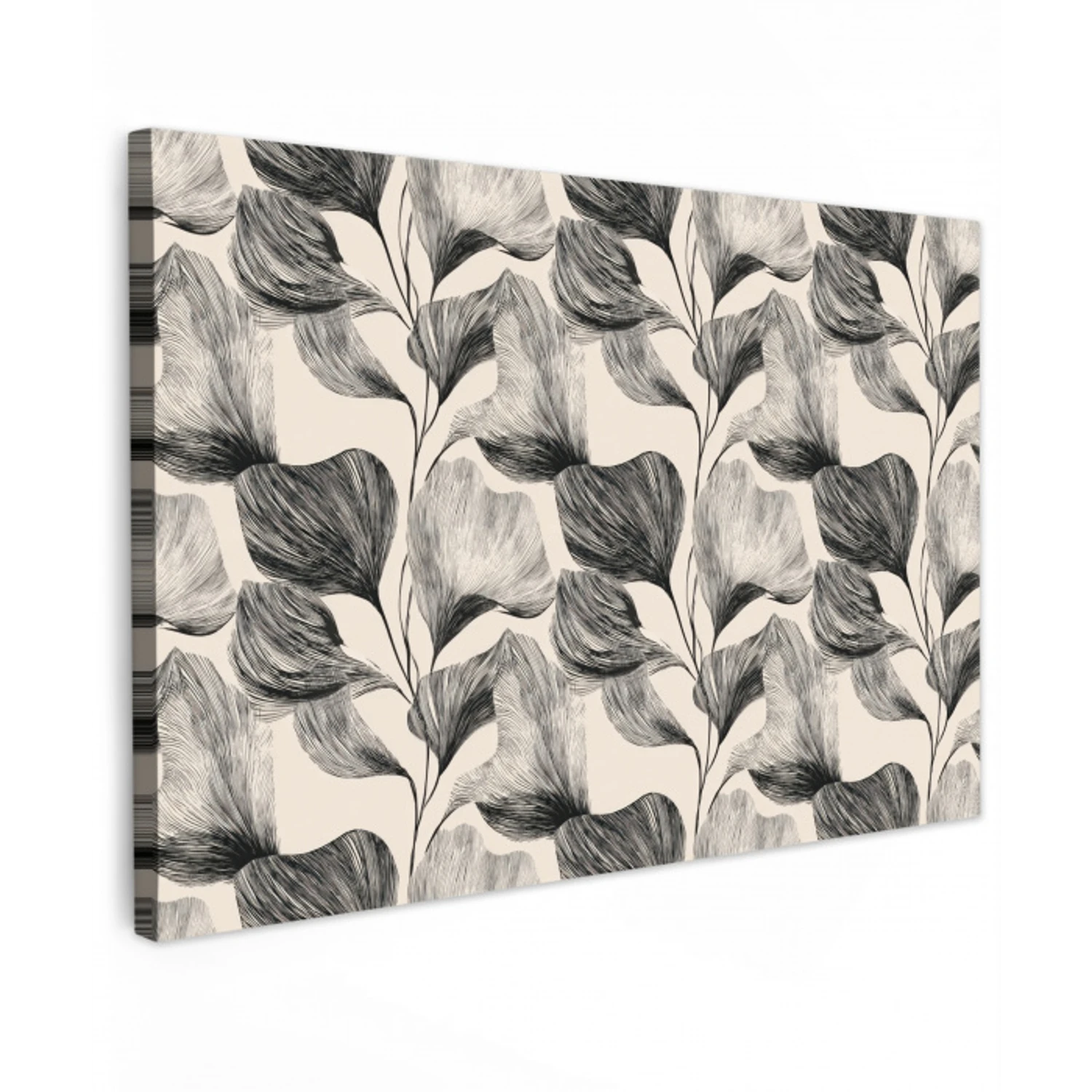 Botanisch - Bladeren - Zwart canvas 2cm klein 34 -z3d