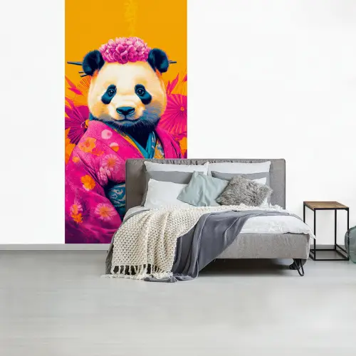 Kimono - Roze - Panda - Bloemenkroon fotobehang vinyl groot -slaapkamer