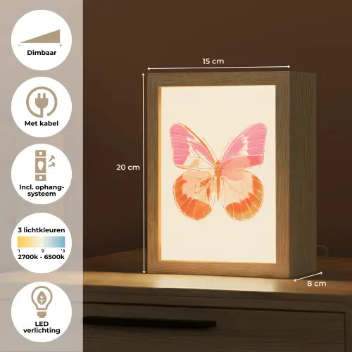 Oranje - Vlinder - Minimalistisch Light Box met kabel (Tafellamp) klein -USP_NL