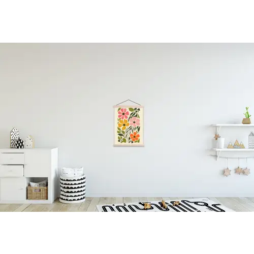 Bloemen - Speels - Kleurrijk textielposter latten blank klein -kinderkamer