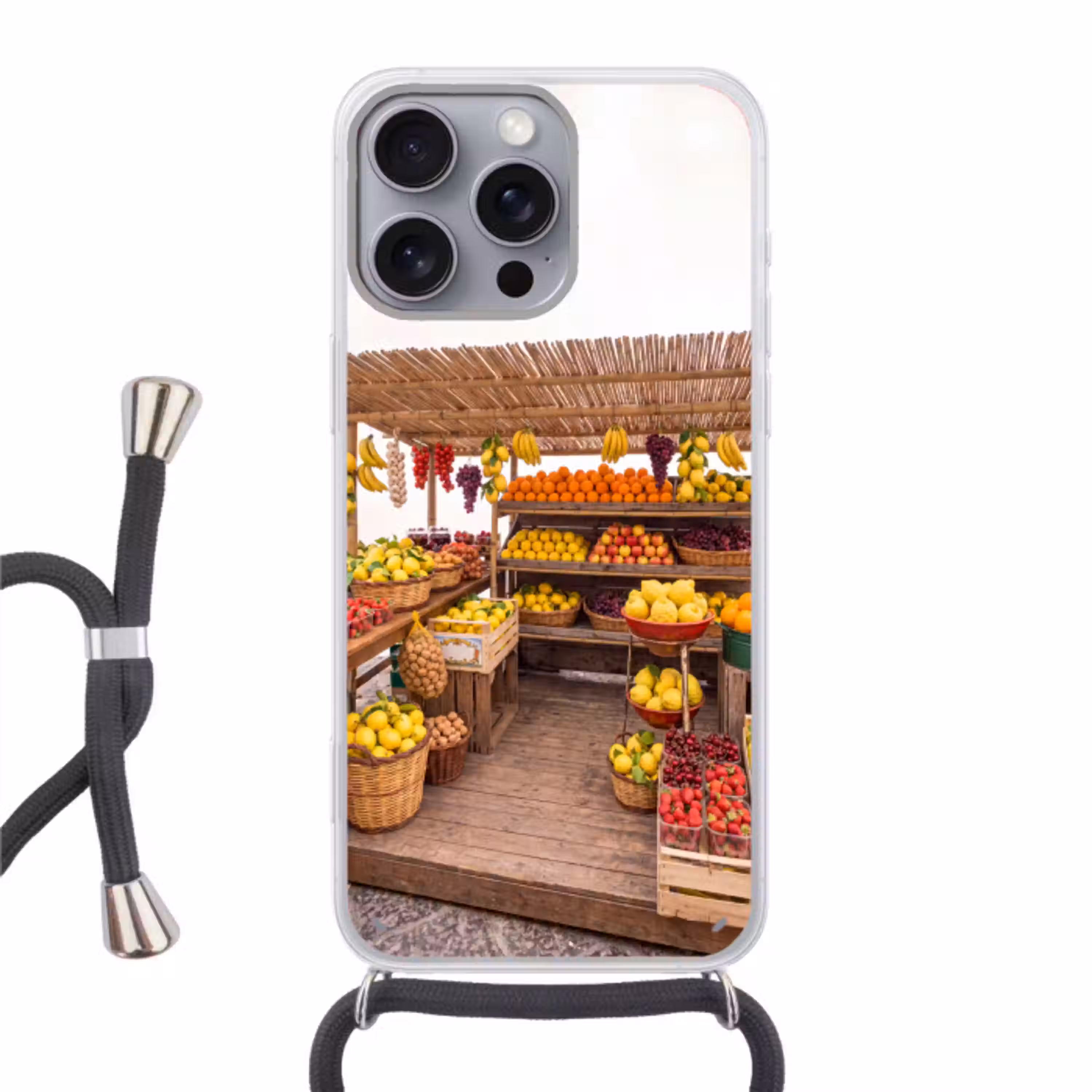 Marktkraam - Fruit - Vers Hoesje iPhone 16 Pro Max met koord klein -3d