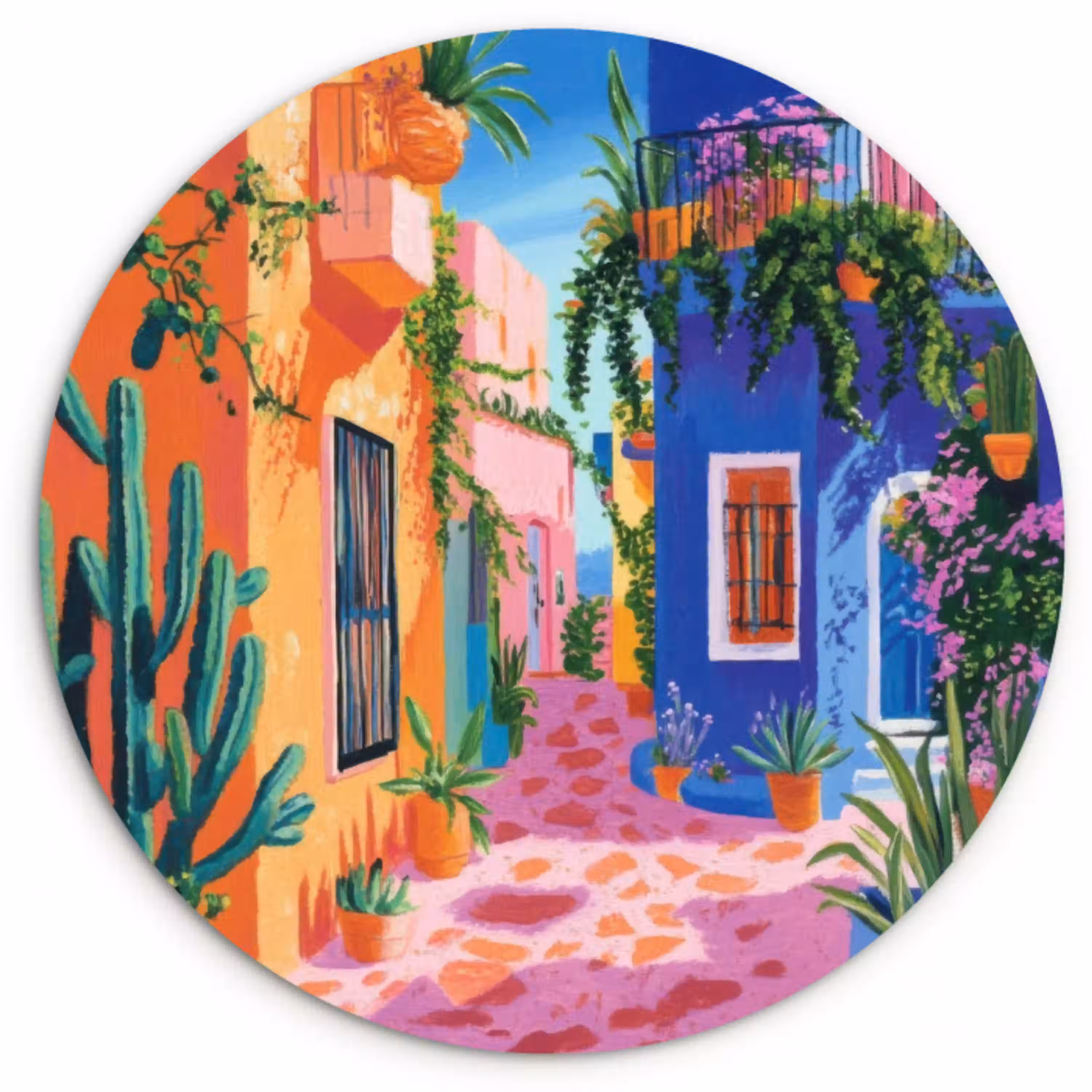 Geel - Blauw - Oranje - Huis Wandcirkel kunststof plaat 5mm dik klein -3d
