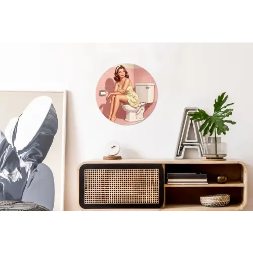 Roze - Retro - Vrouw Wandcirkel aluminium klein -kantoor