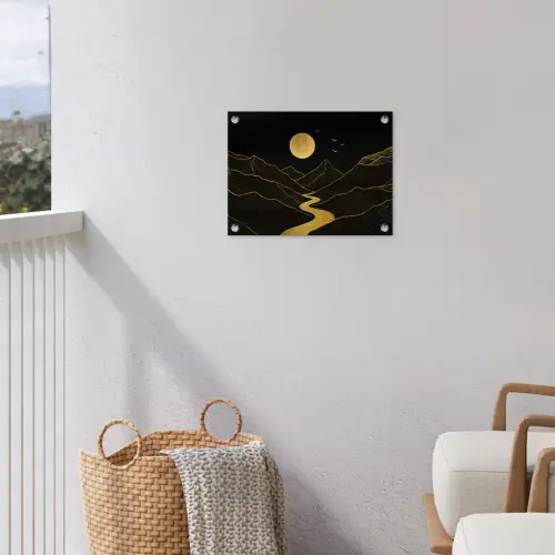 Rivier - Goud - Maan - Vogels tuinposter los doek klein -sfeer8