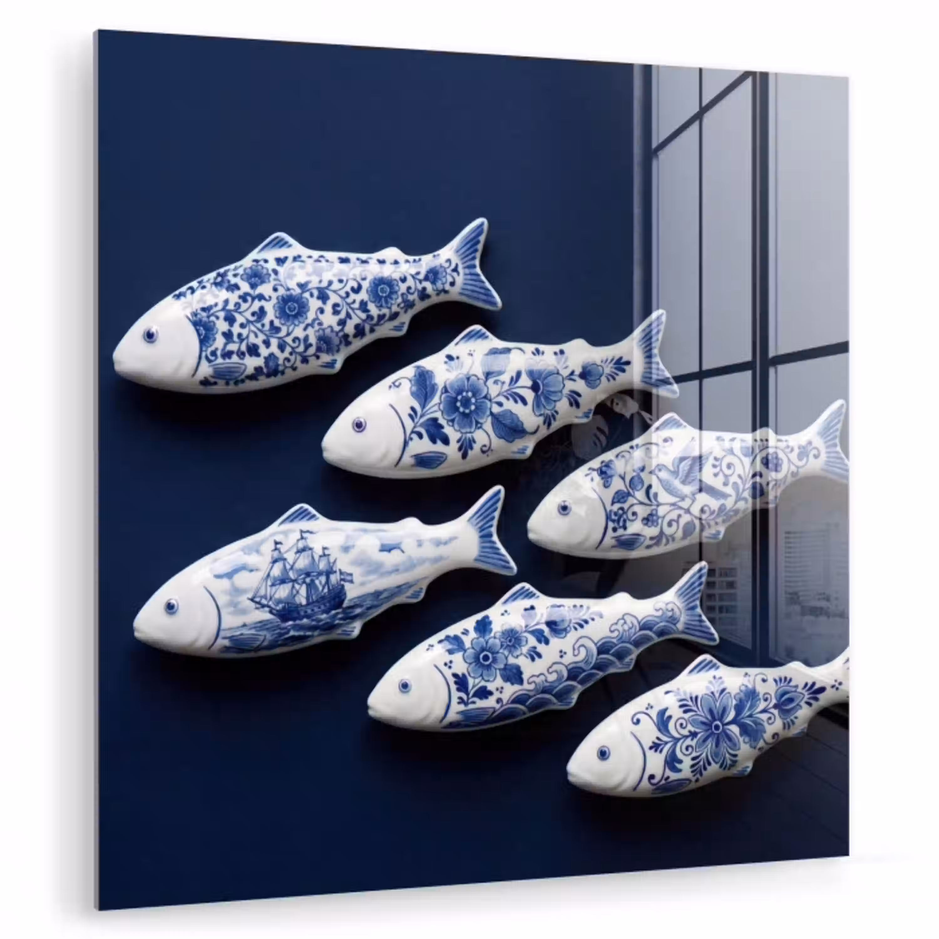 Vissen - Delfts - Blauw - Keramiek plexiglas 5mm klein -zzzproduct_nieuw
