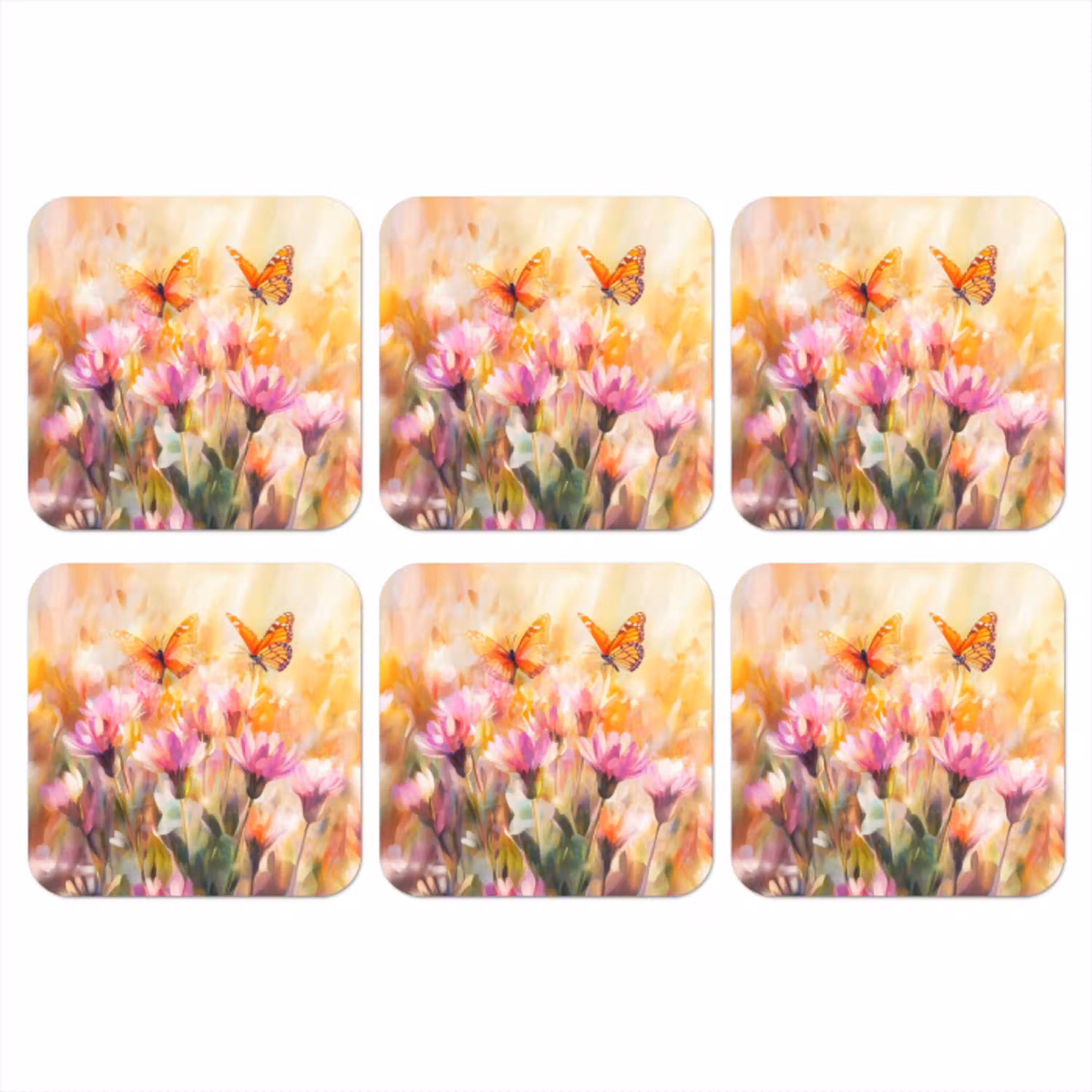 Vlinders - Oranje - Bloemen onderzetter kurk middel -3d