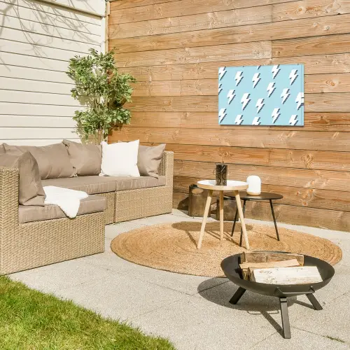 Blauw - Wit - Patroon - Bliksem Tuinposter op houten frame 2 cm dik klein 845 -sfeer2