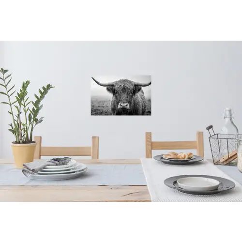 Schotse hooglander - Zwart - Wit - Gras Muursticker klein -eettafel