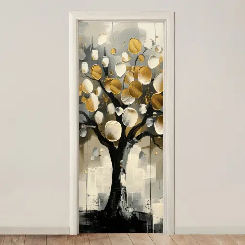 Boom - Abstract - Beige - Goud - Zwart deurposter klein -3d_beige