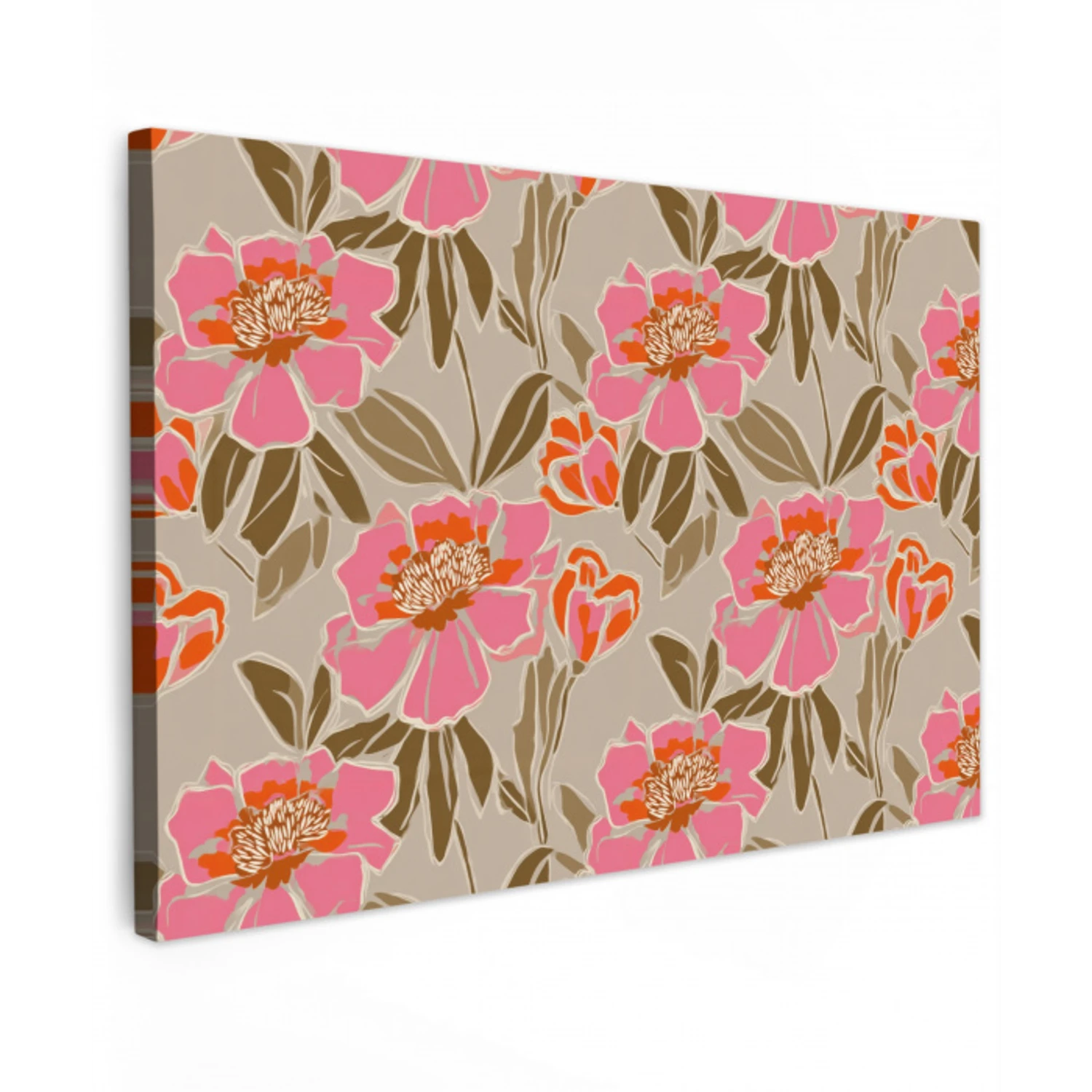 Pioenrozen - Patroon - Roze canvas 2cm klein 34 -z3d